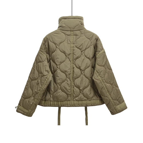 Cross-border European and American Women's AliExpress Explosions Stand Collar Corrugated Cotton-padded Jacket Cuff Drawstring Loose Jacket