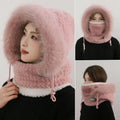 Sombrero, capucha, bufanda y máscara de felpa térmica para mujer de otoño e invierno, protección para los oídos, diseño grueso y resistente al viento para salir a montar al aire libre